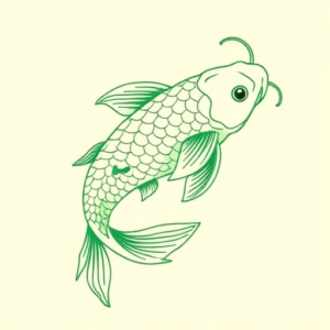 Green Ink Outline Koi Tattoo