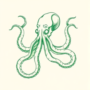 Green Ink Outline Kraken Tattoo