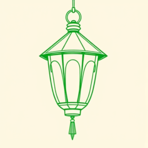 Green Ink Outline Lantern Tattoo