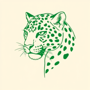Green Ink Outline Leopard Tattoo