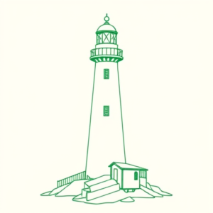 Green Ink Outline Lighthouse Tattoo