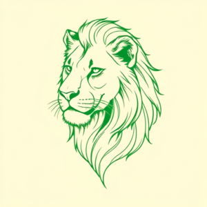 Green Ink Outline Lioness Tattoo