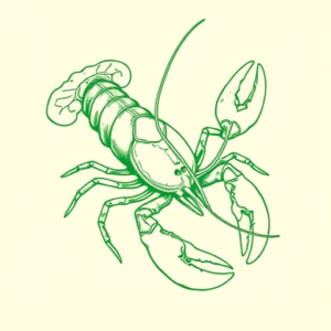 Green Ink Outline Lobster Tattoo
