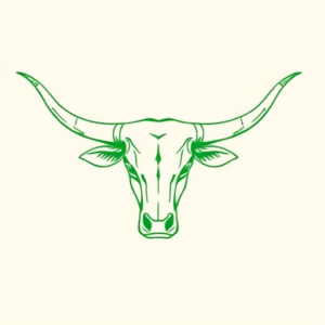 Green Ink Outline Longhorn Tattoo