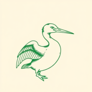 Green Ink Outline Loon Tattoo