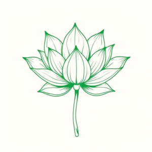 Green Ink Outline Lotus Tattoo