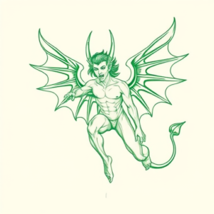 Green Ink Outline Lucifer Tattoo