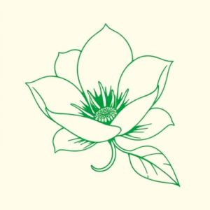 Green Ink Outline Magnolia Tattoo