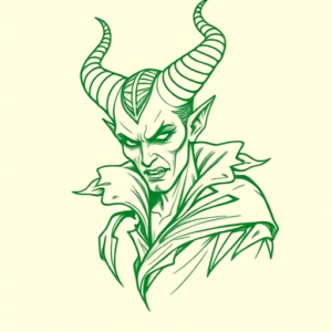 Green Ink Outline Maleficent Tattoo