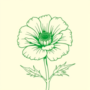 Green Ink Outline Marigold Tattoo