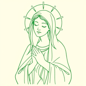 Green Ink Outline Mary Tattoo