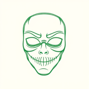 Green Ink Outline Mask Tattoo