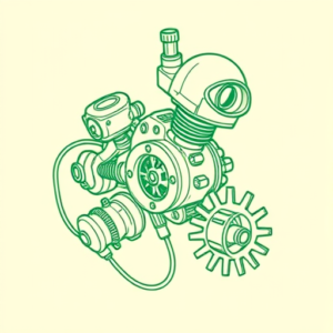 Green Ink Outline Mechanic Tattoo