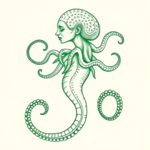 Green Ink Outline Medusa Tattoo