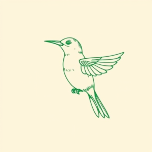 Green Ink Outline Mockingbird Tattoo
