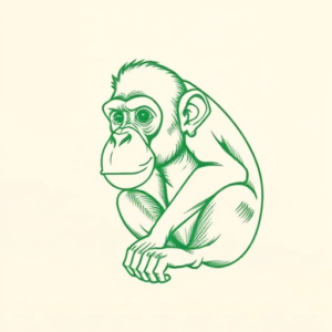 Green Ink Outline Monkey Tattoo
