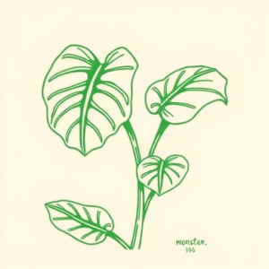 Green Ink Outline Monstera Tattoo