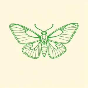Green Ink Outline Moth Tattoo