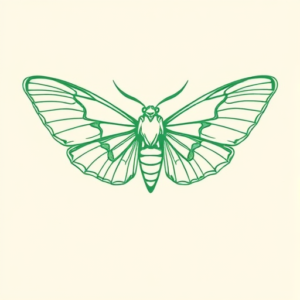 Green Ink Outline Mothman Tattoo