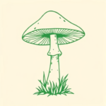 Green Ink Outline Mushroom Tattoo