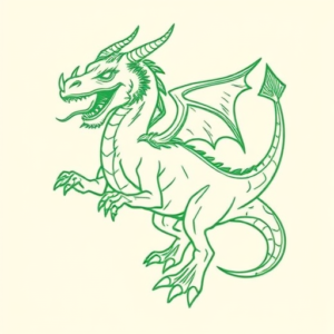 Green Ink Outline Mythosaur Tattoo