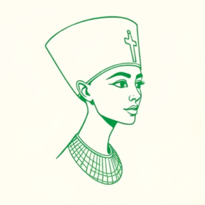 Green Ink Outline Nefertiti Tattoo