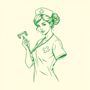 Green Ink Outline Nurse Tattoo