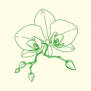 Green Ink Outline Orchid Tattoo