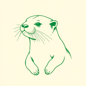 Green Ink Outline Otter Tattoo