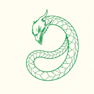 Green Ink Outline Ouroboros Tattoo