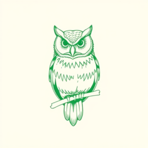 Green Ink Outline Owl Tattoo