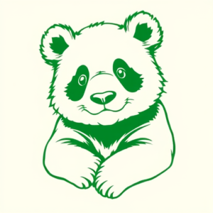 Green Ink Outline Panda Tattoo