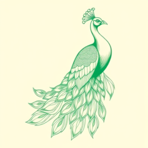 Green Ink Outline Peacock Tattoo