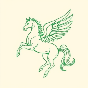 Green Ink Outline Pegasus Tattoo
