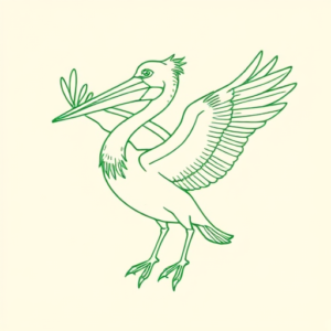 Green Ink Outline Pelican Tattoo