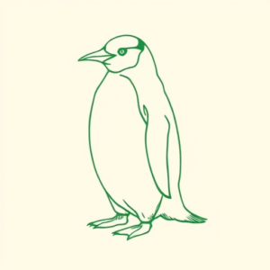 Green Ink Outline Penguin Tattoo