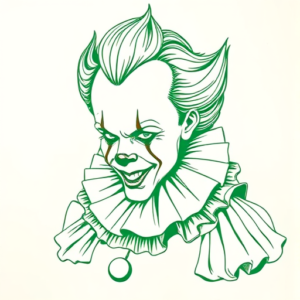 Green Ink Outline Pennywise Tattoo