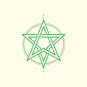 Green Ink Outline Pentagram Tattoo