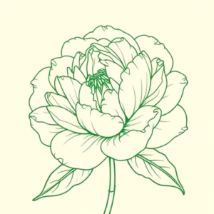 Green Ink Outline Peony Tattoo