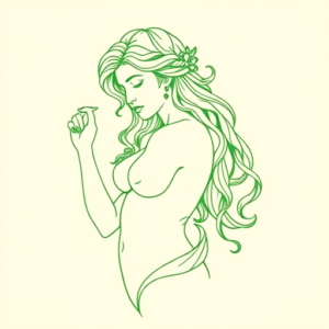 Green Ink Outline Persephone Tattoo