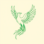 Green Ink Outline Phoenix Tattoo
