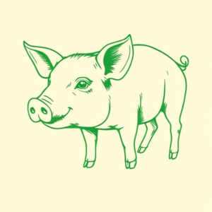 Green Ink Outline Pig Tattoo