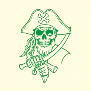 Green Ink Outline Pirate Tattoo