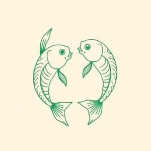 Green Ink Outline Pisces Tattoo