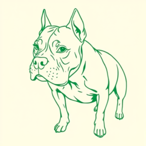 Green Ink Outline Pitbull Tattoo