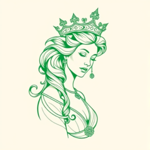Green Ink Outline Queen Tattoo