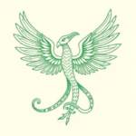 Green Ink Outline Quetzalcoatl Tattoo