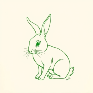 Green Ink Outline Rabbit Tattoo