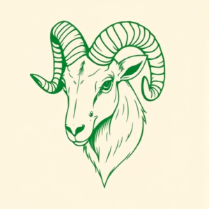 Green Ink Outline Ram Tattoo