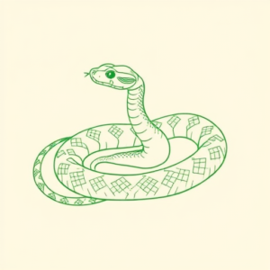 Green Ink Outline Rattlesnake Tattoo